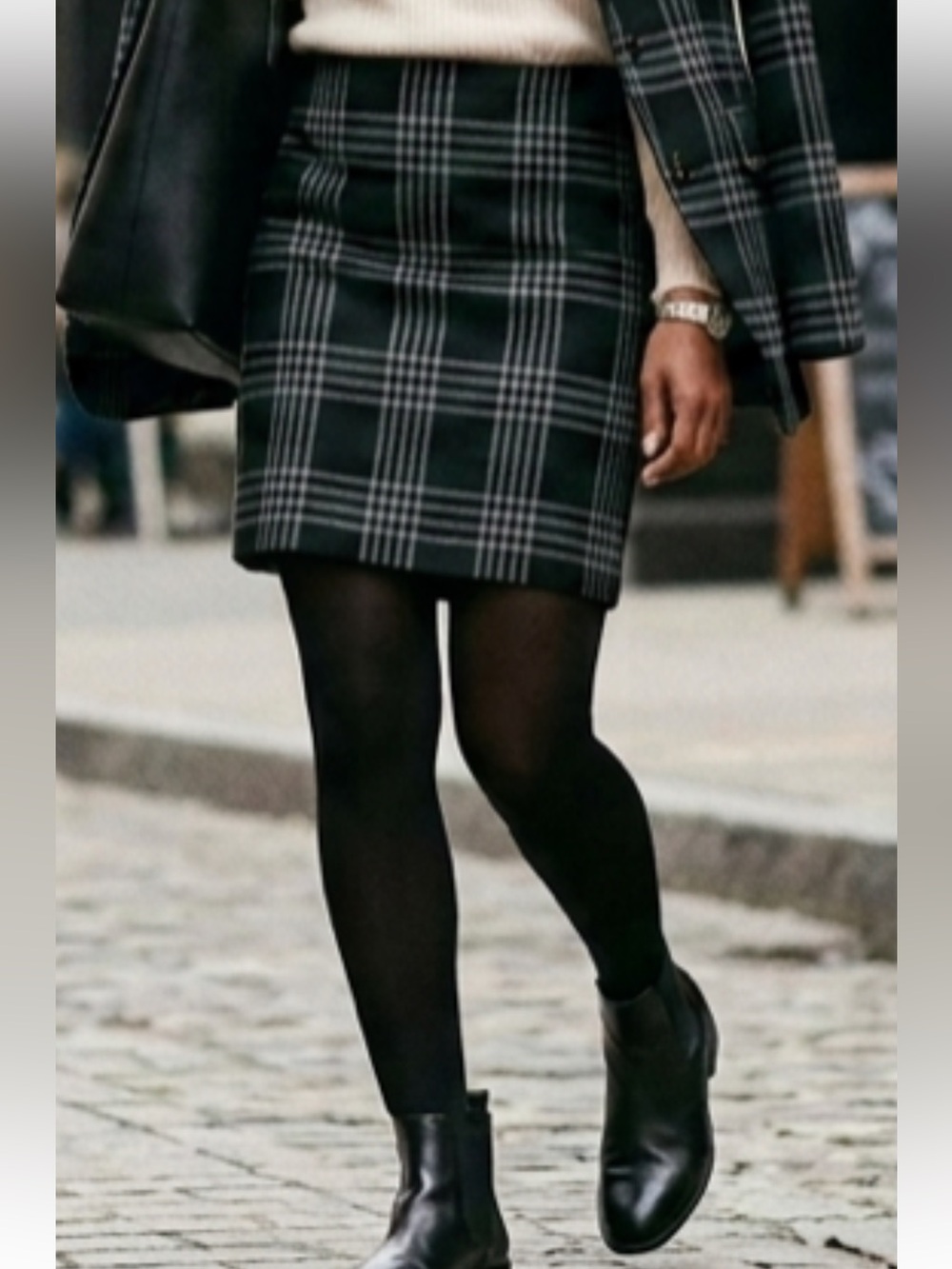 Loft Vintage Chic Black & Grey Plaid Mini Skirt – Fitted A-Line Pencil Skirt